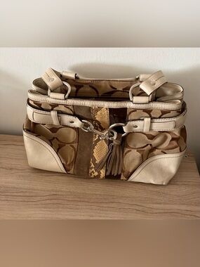 Coach Hampton 10262 SoHo Brown & Beige Signature Patchwork Tote with Tassels